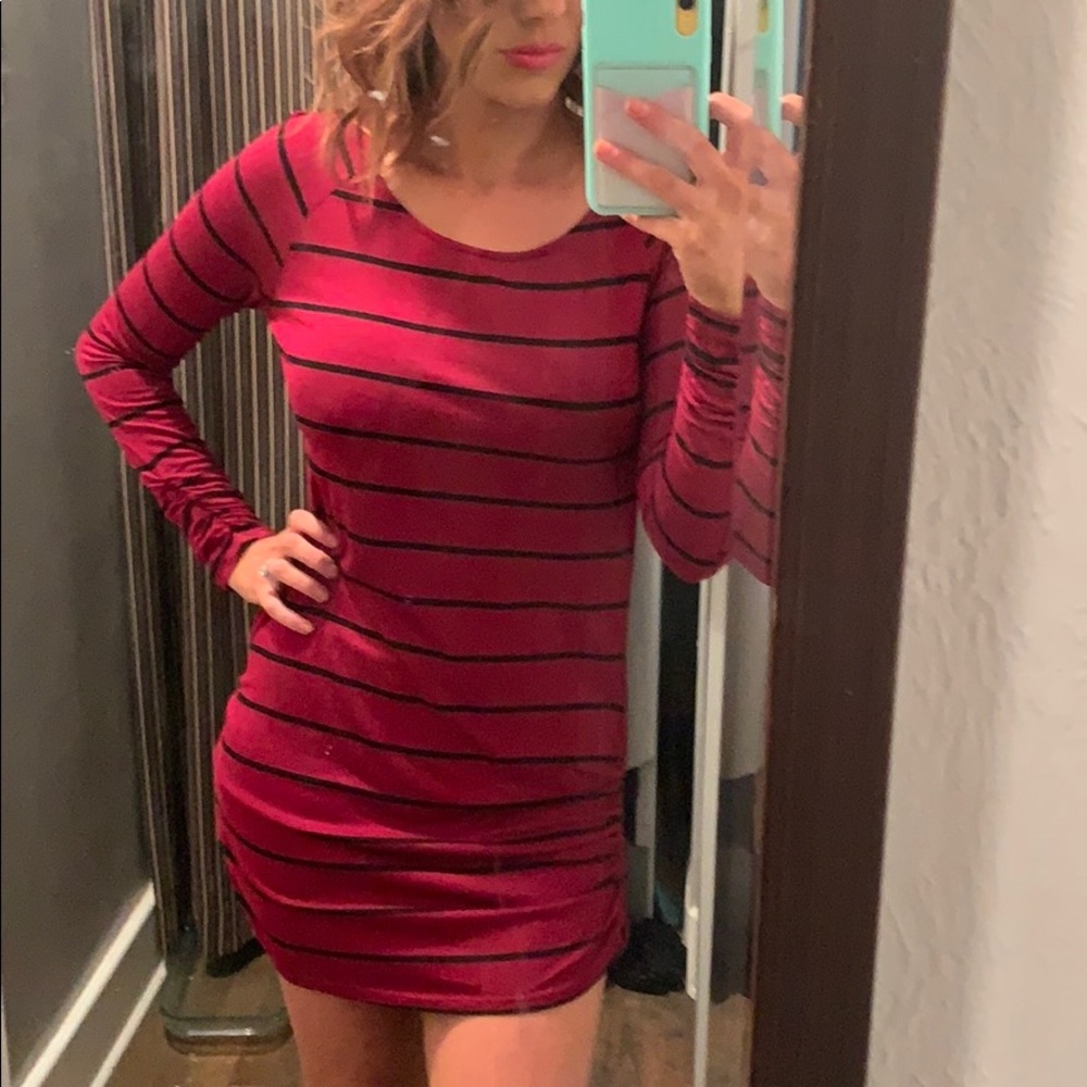 Cute burgundy and black striped dress